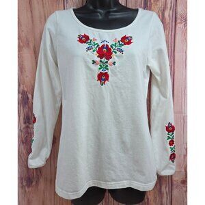 Lilifolk Womens Embroidered White Long Sleeve Top Large